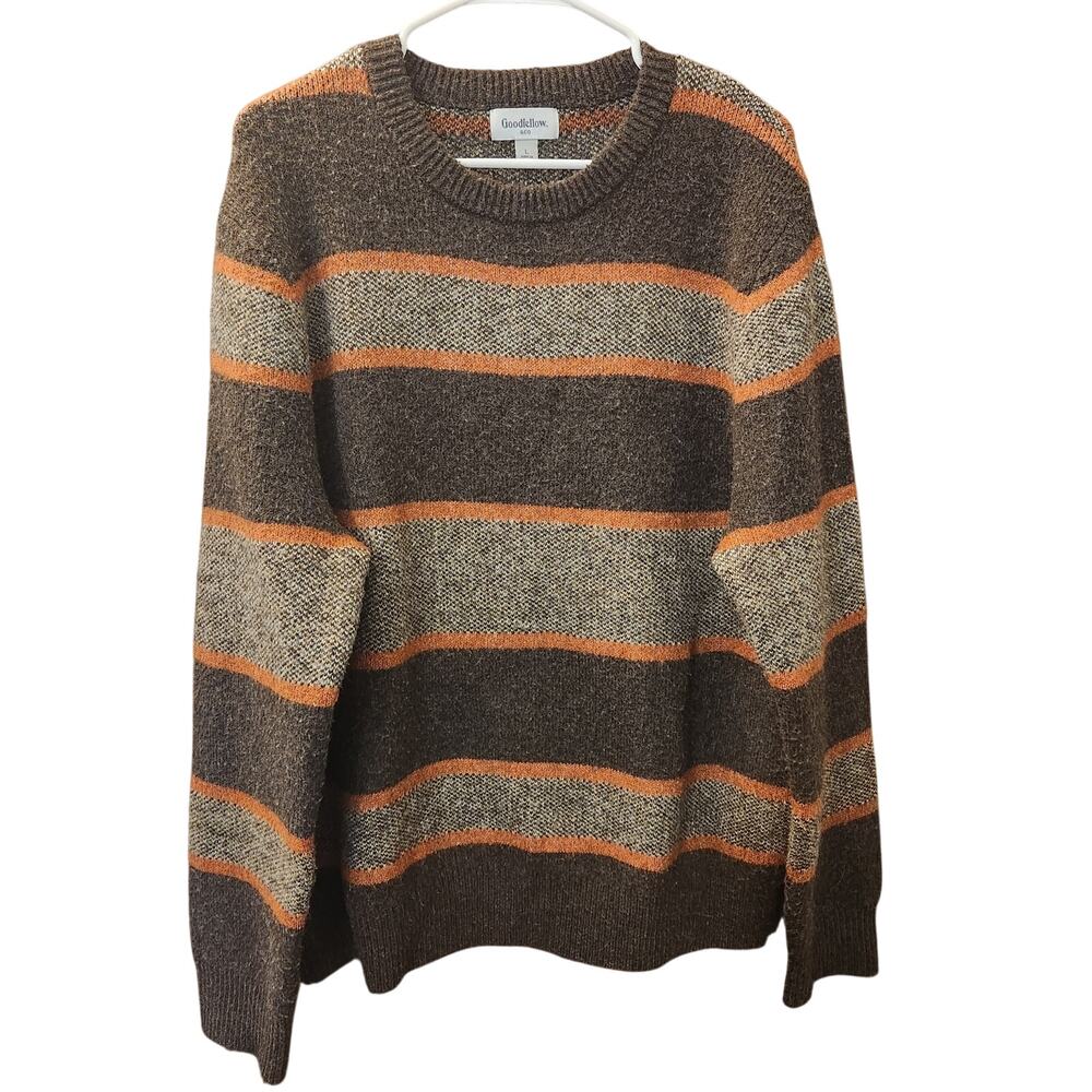 Goodfellow & Co Men's Size Large Striped Crewneck Knit Sweater Brown Orange